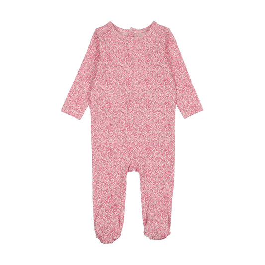 Bright Pink Mini Floral Girl Scouts Footie Set with Beanie