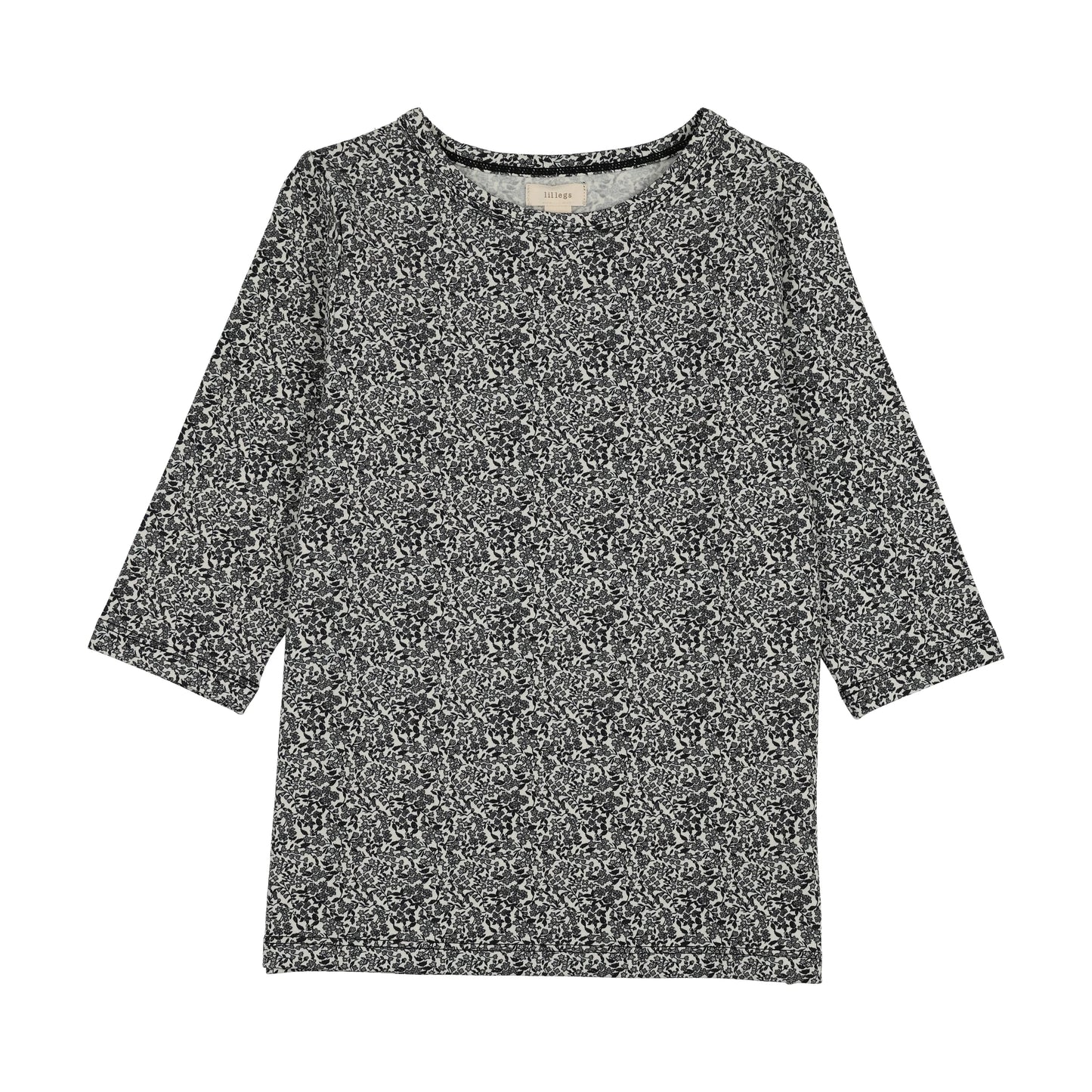 Classic Printed Tee 3/4- Black Mini Floral