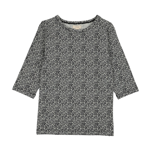 Classic Printed Tee 3/4- Black Mini Floral