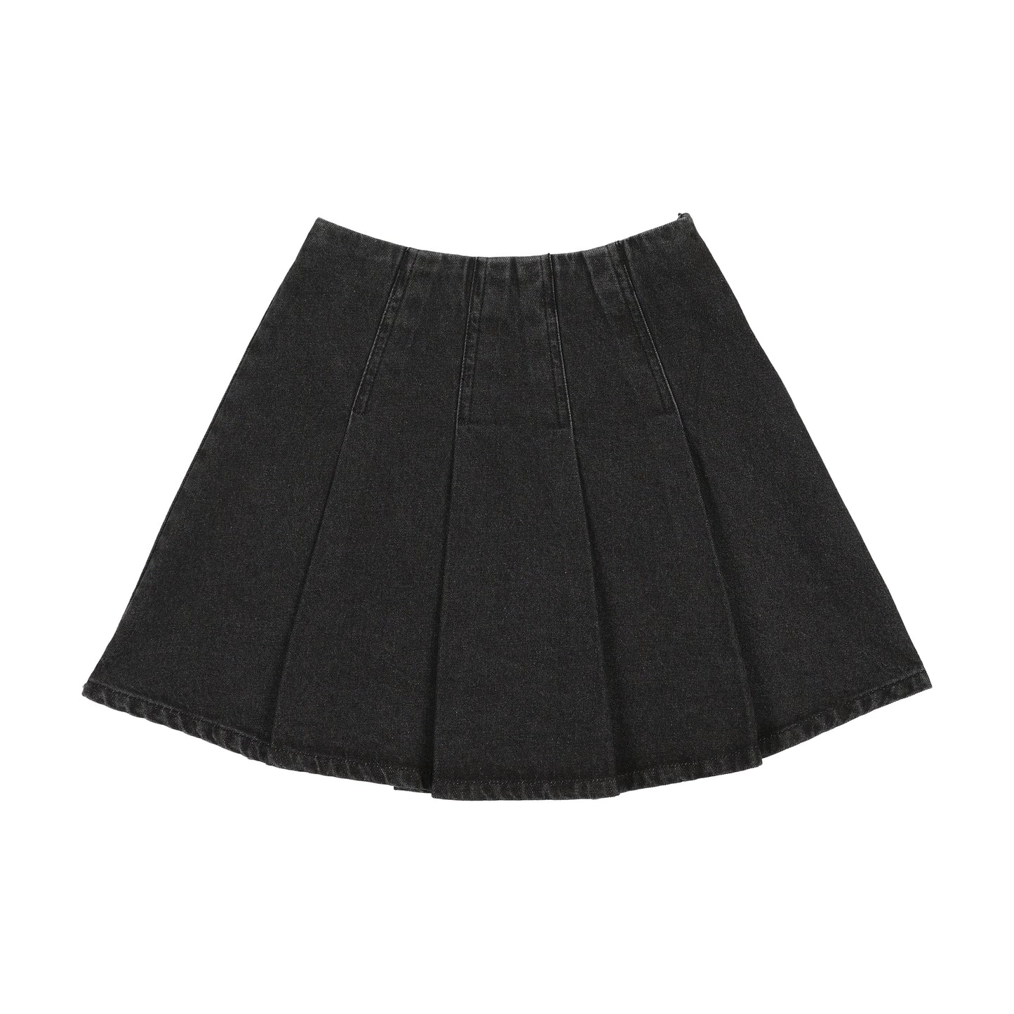 Black Pleated Denim Skirt