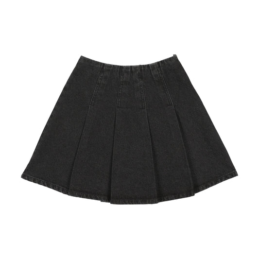 Black Pleated Denim Skirt