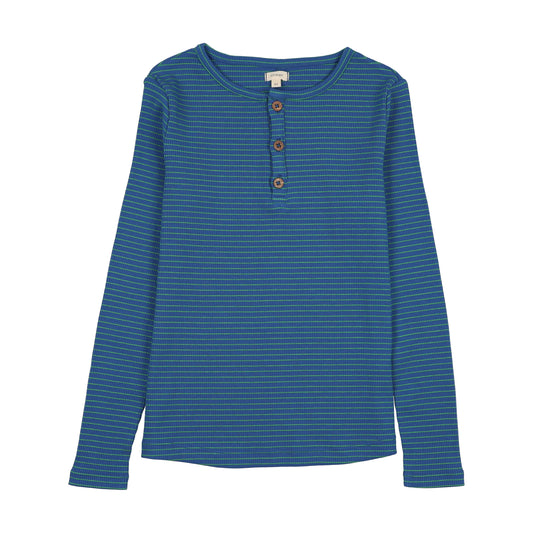 Basic Stripe Henley - Blue/Green
