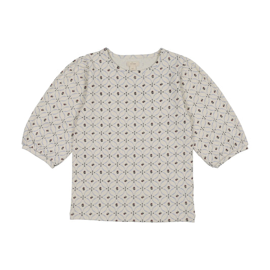 Puff Sleeve 3/4 Tee- Floral Interlock