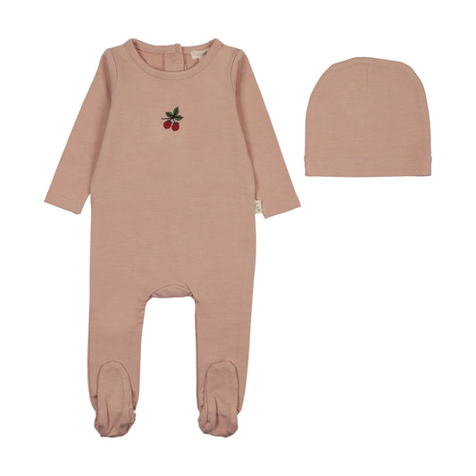 Embroidered Lounge Footie- Pink
