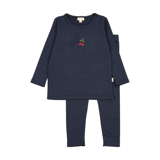 Embroidered Lounge Set- Navy Cherry