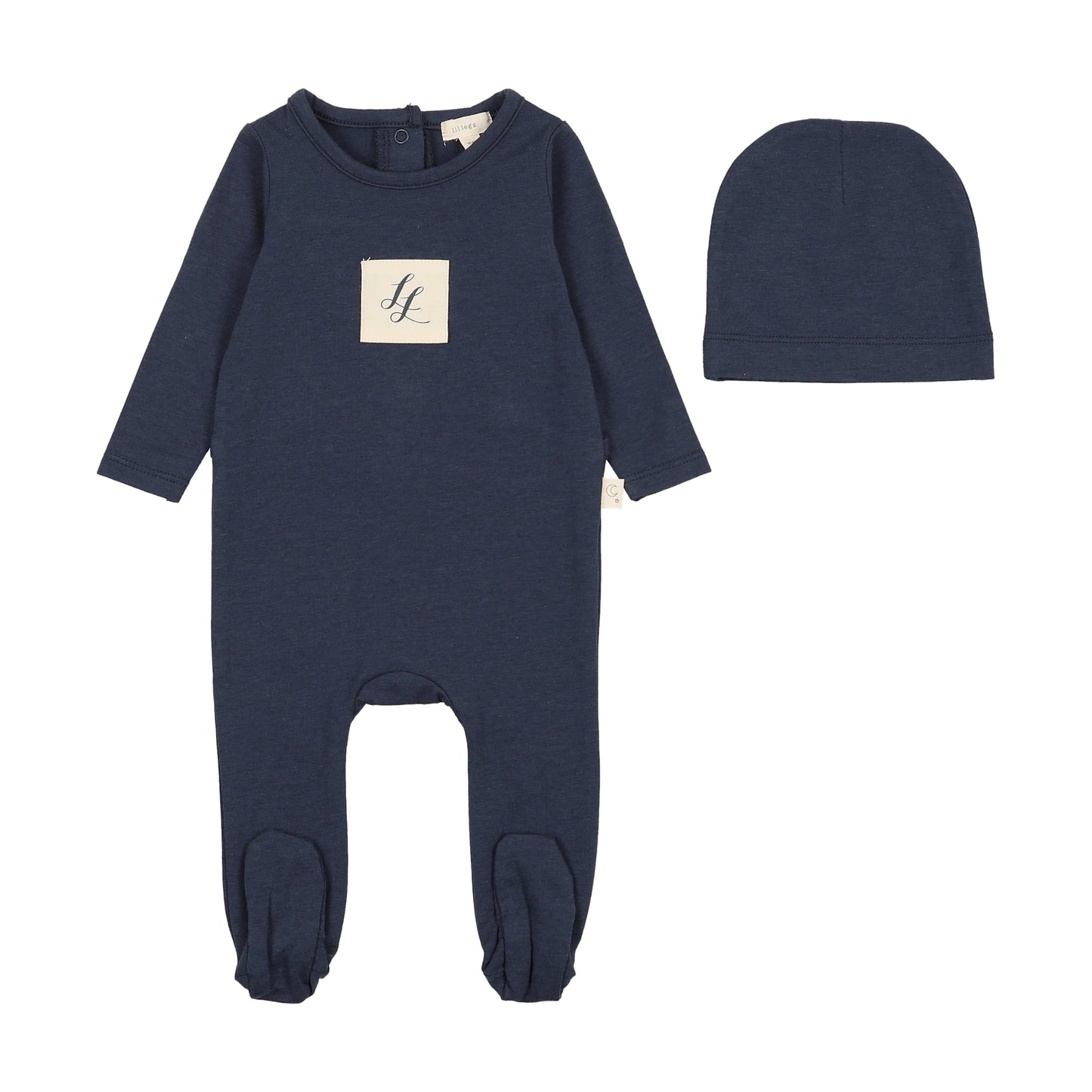 Embroidered Lounge Footie- Navy Crest