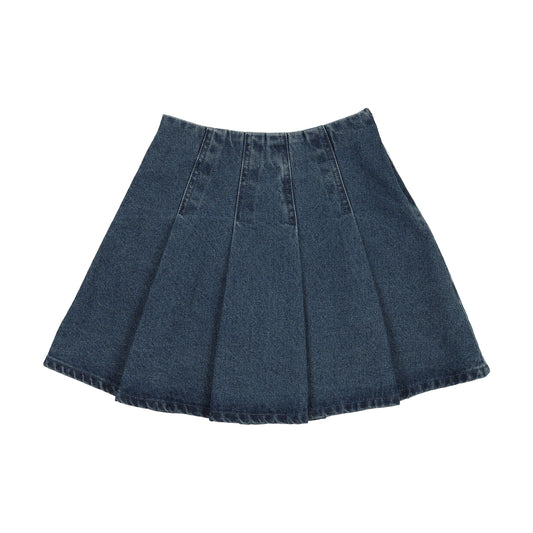 Pleated Denim Skirt- Blue Denim
