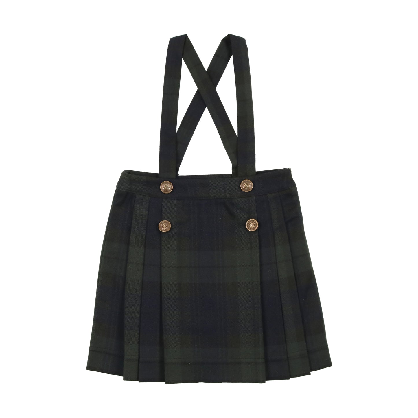 Pleated Suspender Skirt Forest Plaid