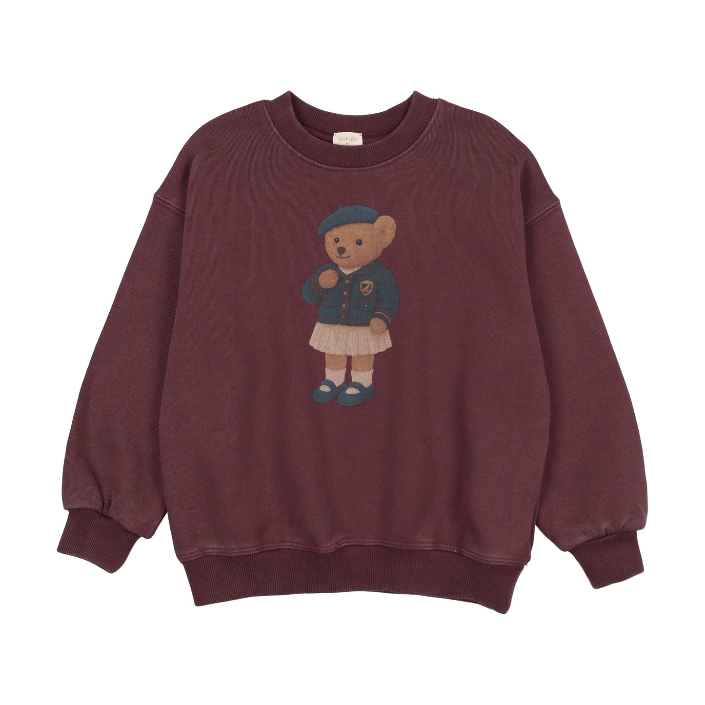 Bear Sweatshirt Girl- Washed Burgundy