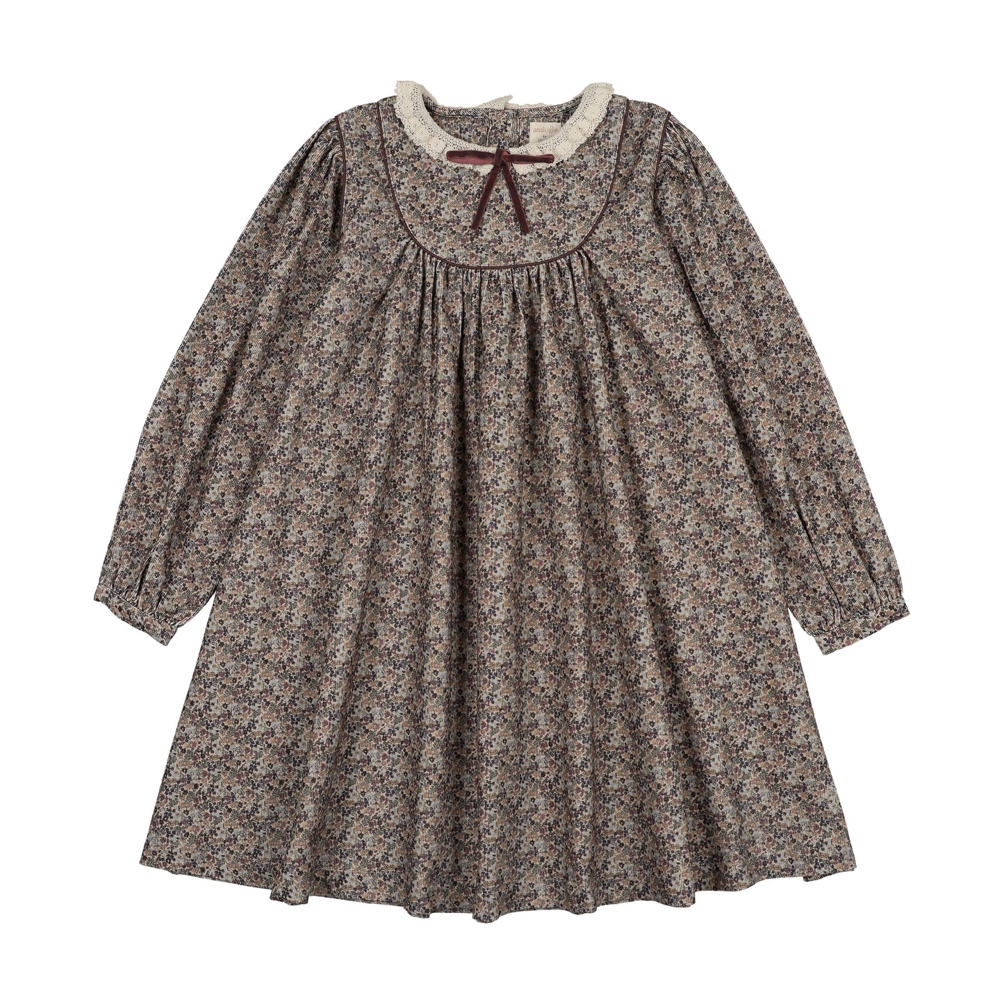Home Garden Laced Trimmed Dress- Tan Oxford Print