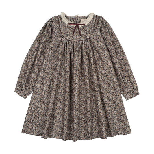 Home Garden Laced Trimmed Dress- Tan Oxford Print