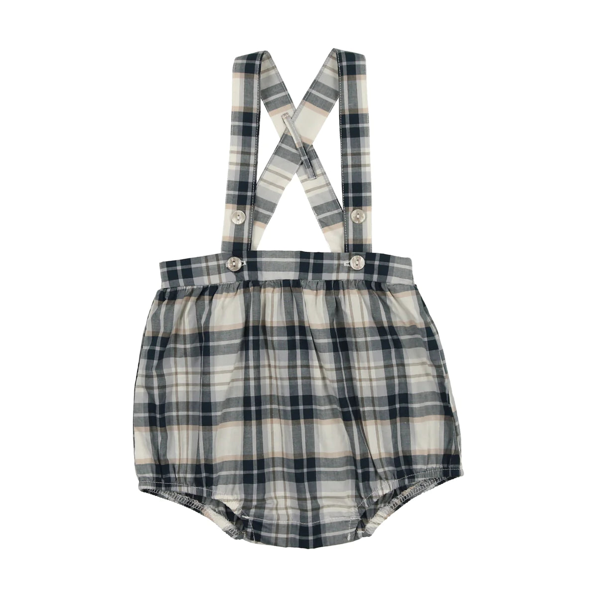 Suspender Bubble Bloomer- Navy Plaid