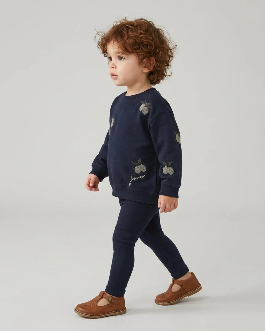 Olive Patch Sweatshirt Set- Navy