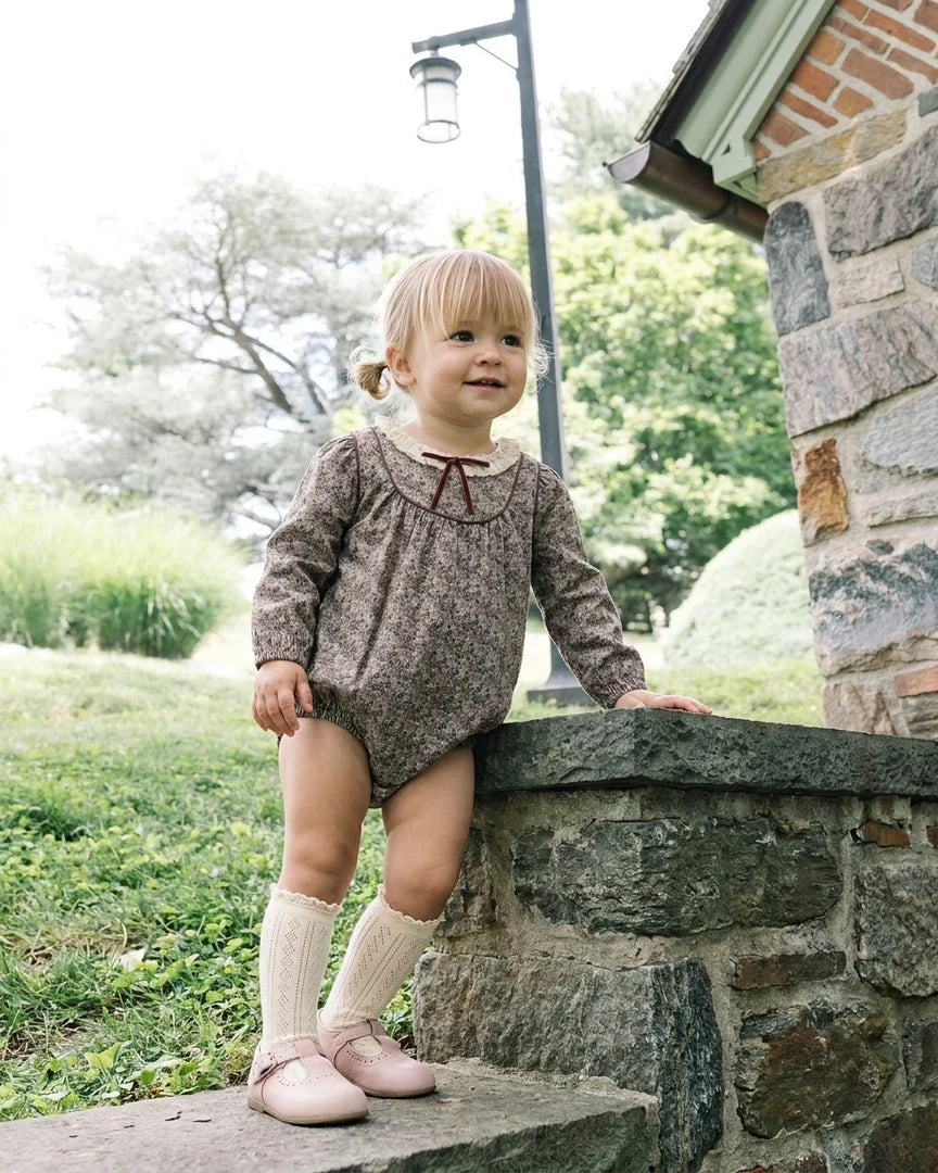Home Garden Girl Romper- Oxford Tan Print