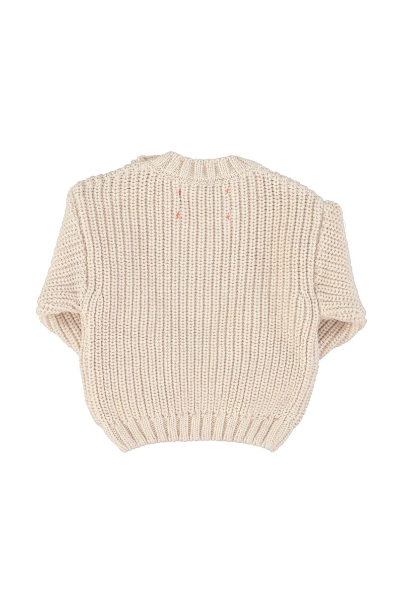 Knitted Baby Sweater Ecru with Red Heart Print