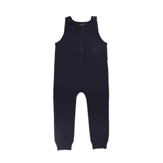 Button Knit Overalls - Navy