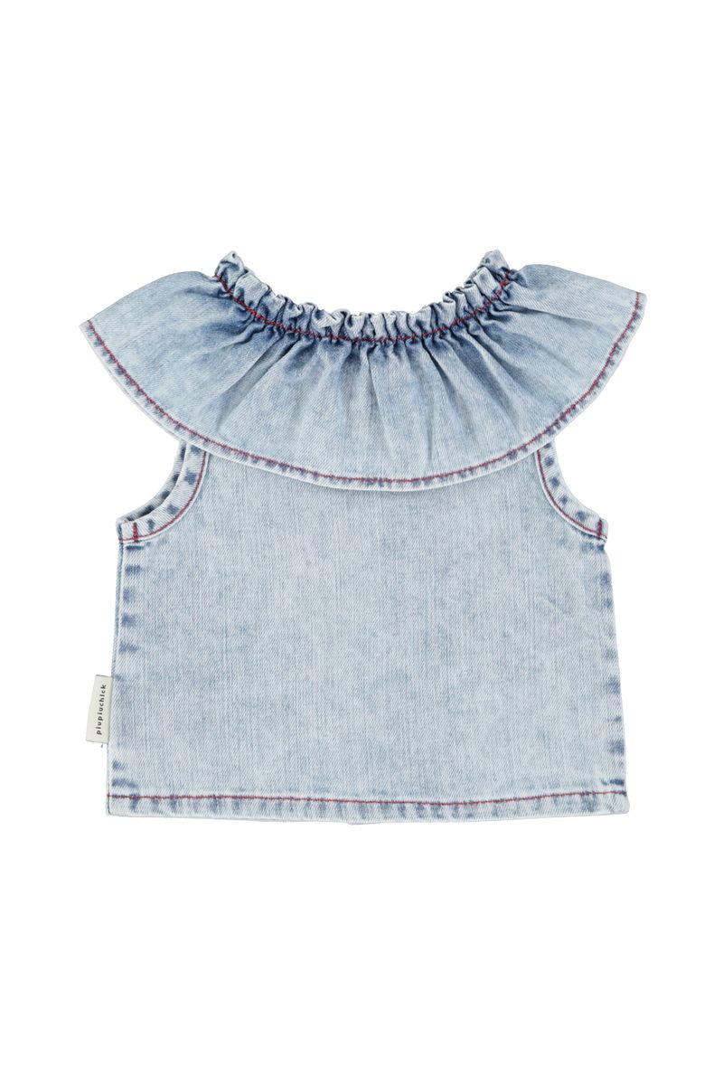 Baby Sleeveless Blouse with Collar Blue Light Denim