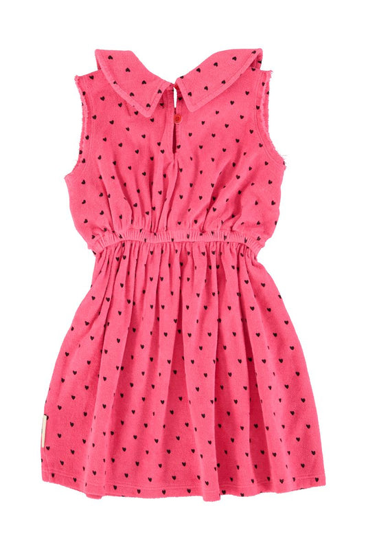 Short Terry Dress Pink with Black Hearts Allover