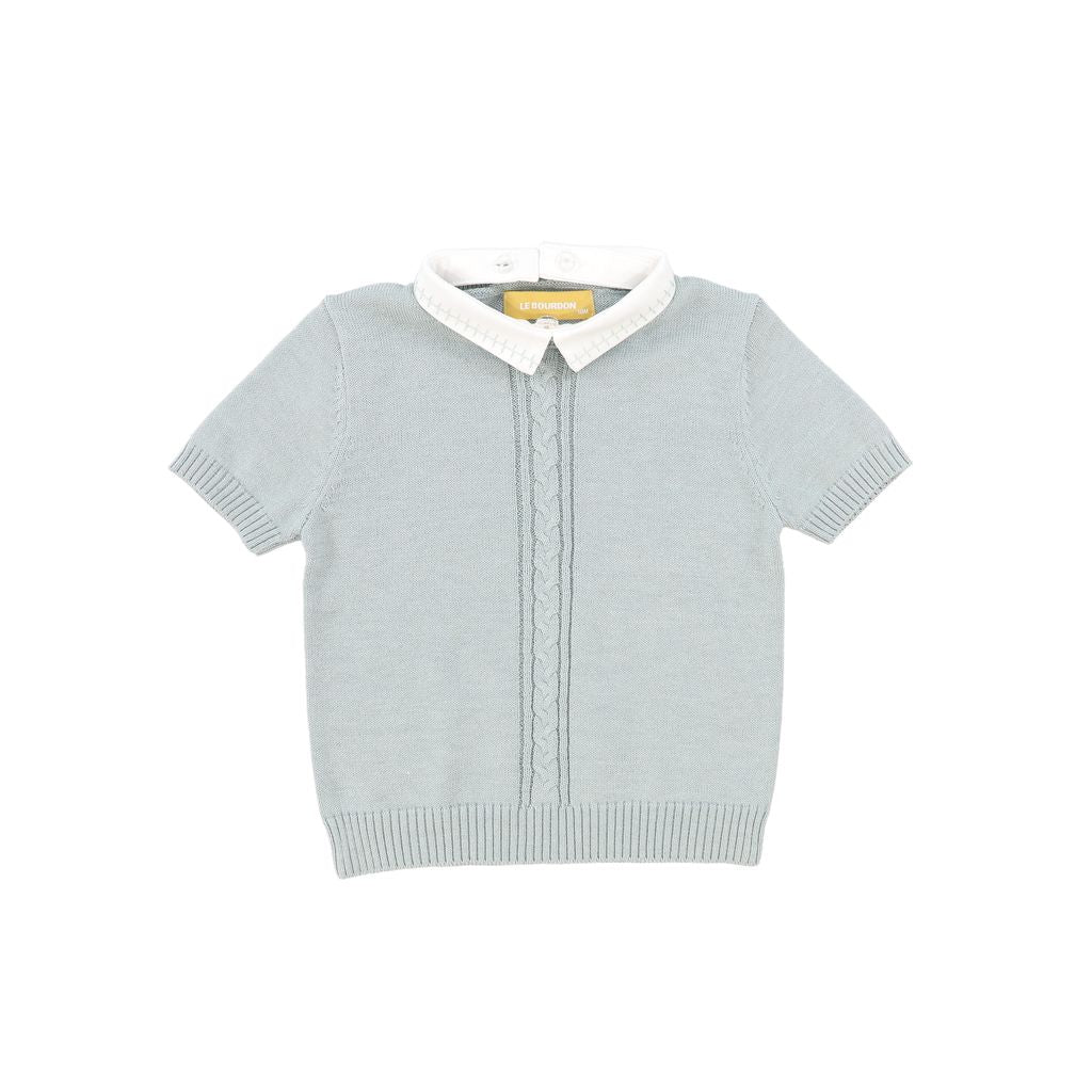 Green Knit Cable Stripe Collar Sweater