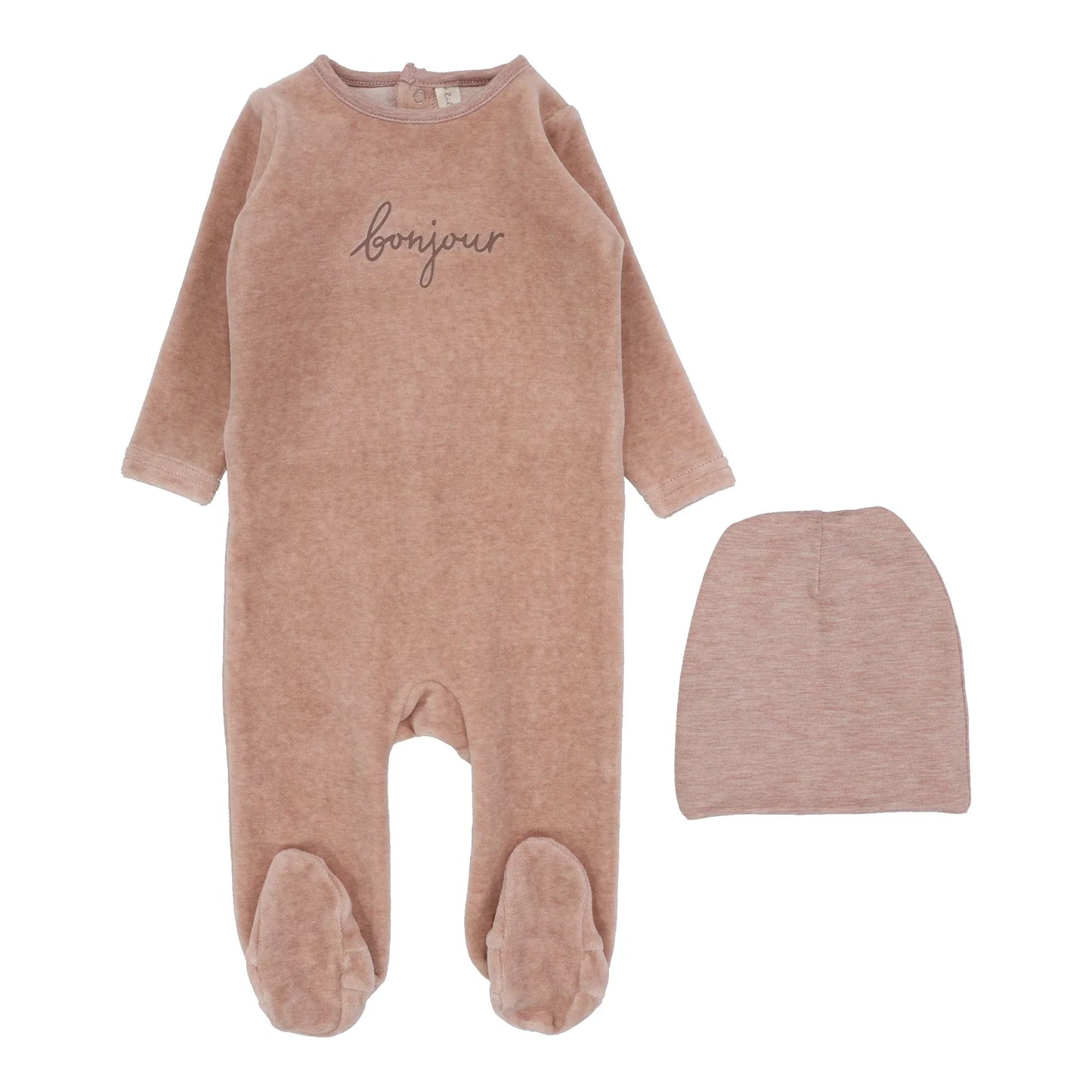 Velour Bonjour Footie Set - Heathered Pink