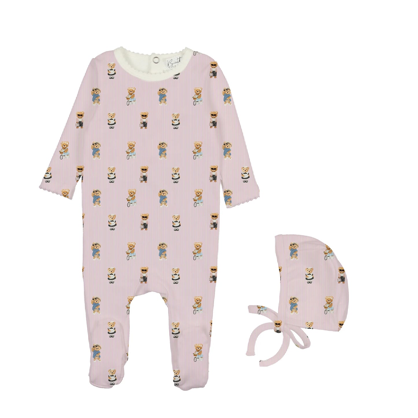 Bear Pajamas/Pink - Footie and Beanie