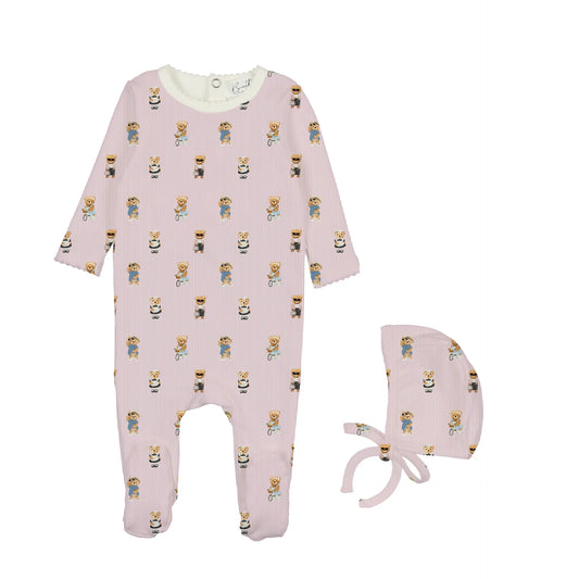 Bear Pajamas/Pink - Footie and Beanie