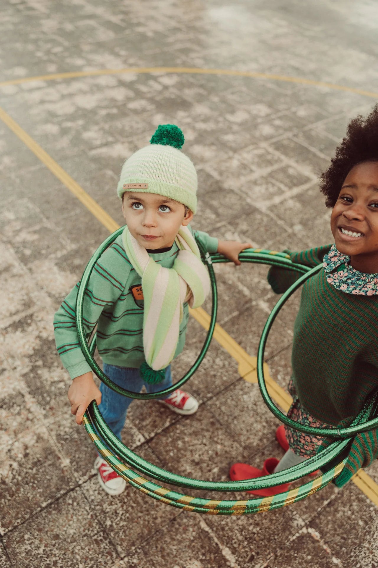 Baby Terry Cotton Sweatshirt Green with Double Stripes