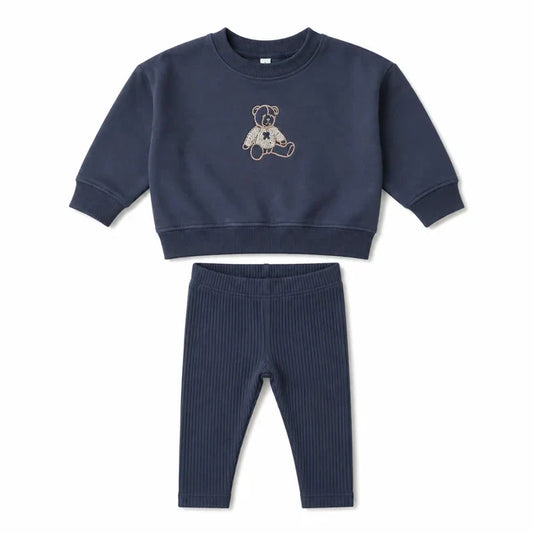 Sweet bear toddler set- Off Navy