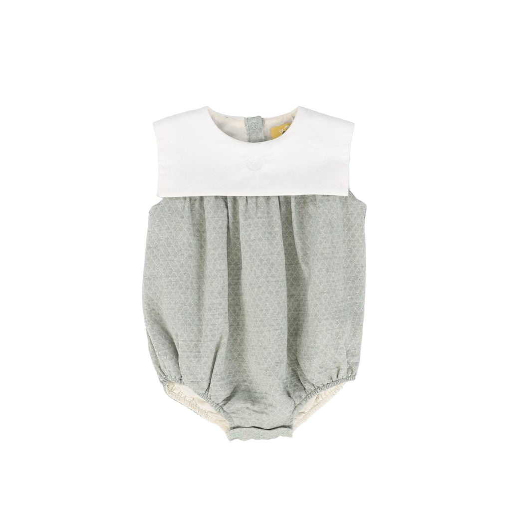 Green Textured Collar Romper