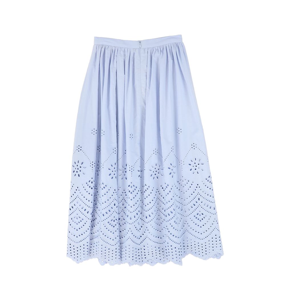 Light Blue Eyelet Detail Midi Skirt