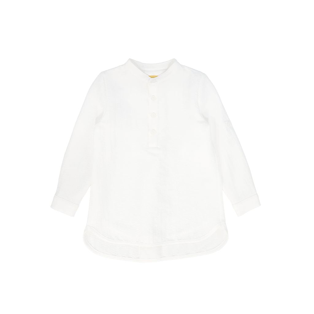White Textured Button Blouse