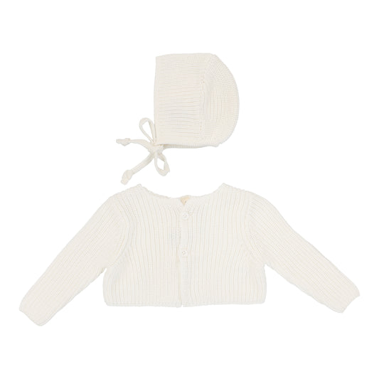 Chunky Knit Shrug with Bonnet- Winter White