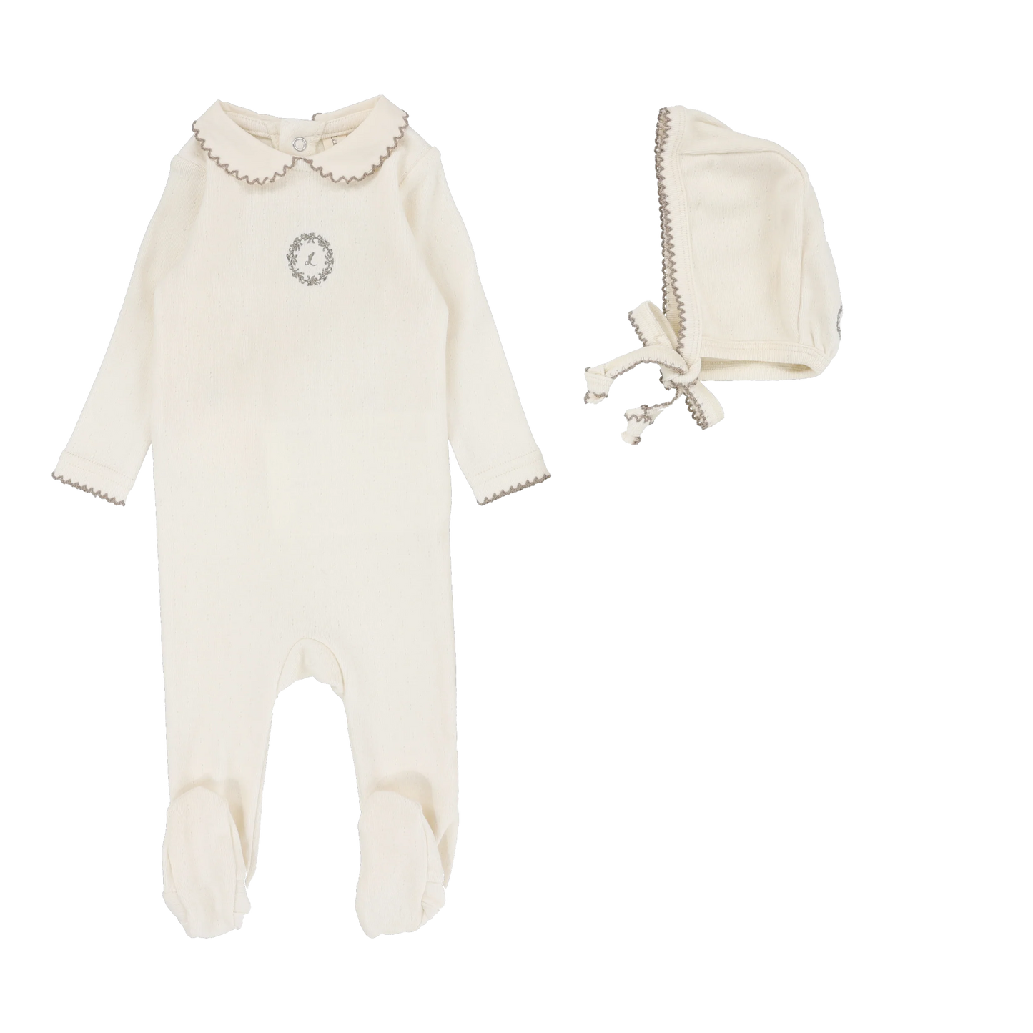 Emblem Embroidered Footie Set - Cream/Oat