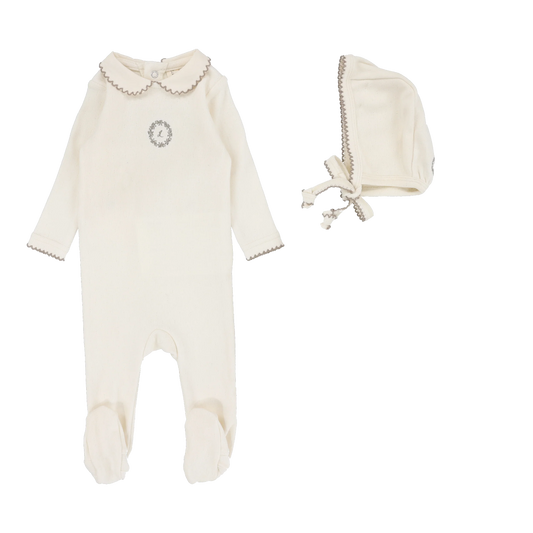 Emblem Embroidered Footie Set - Cream/Oat