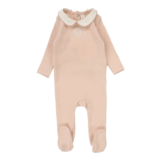 Emblem Embroidered Footie - Dusty Pink