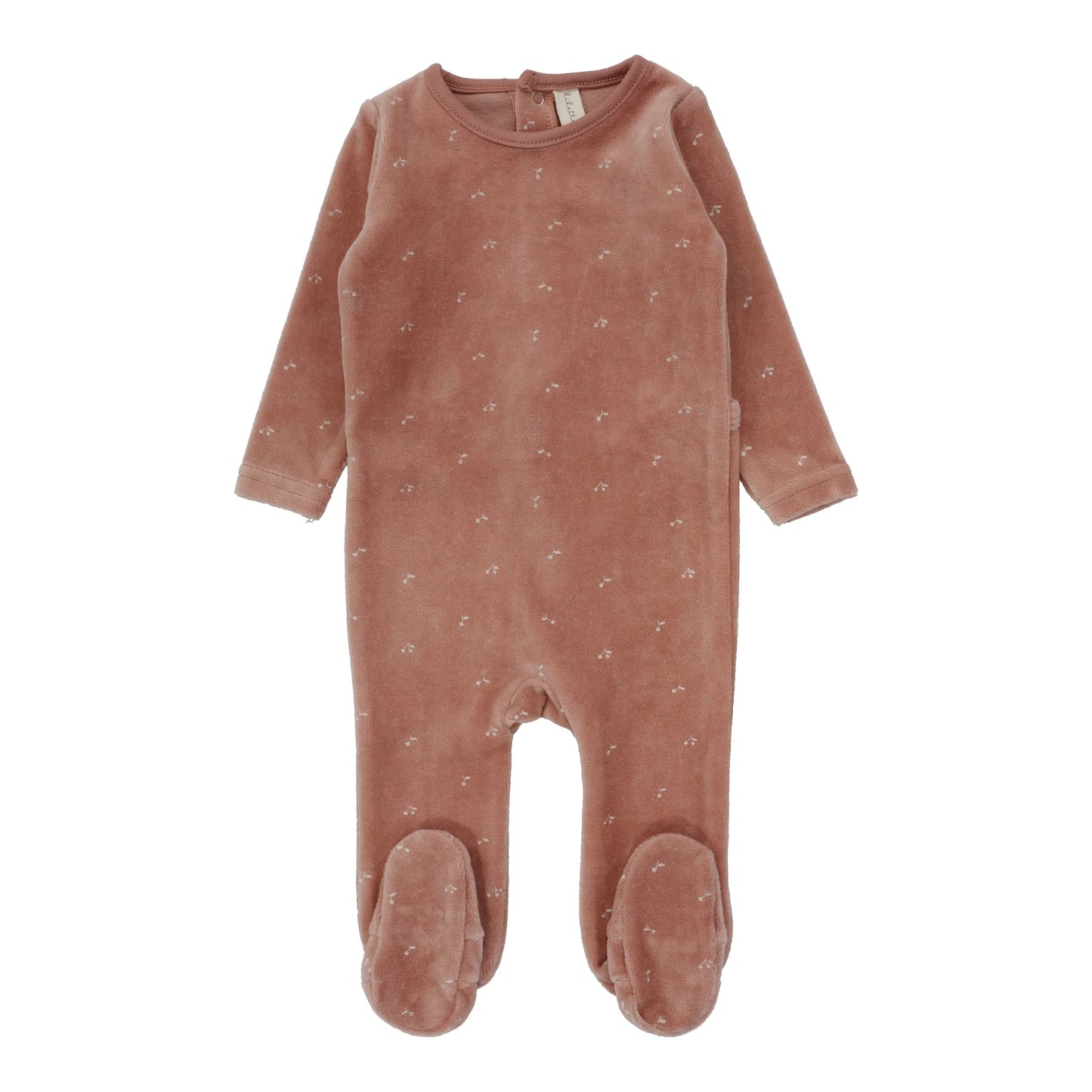 Scattered Cherry Velour Footie - Apricot