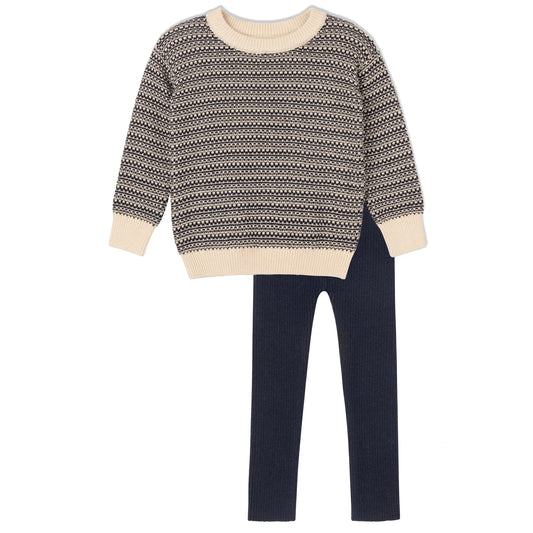 Distressed Knit Collection-Navy/Ivory - Toddler Set
