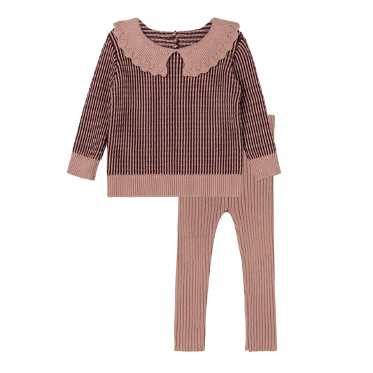 Thin Stripe Collection Toddler Set- Wine/Pink