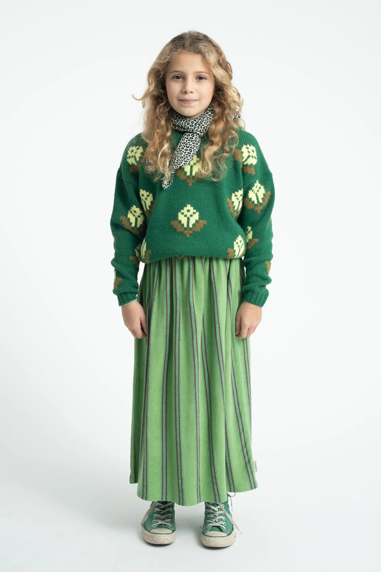 Long Skirt Green with Double Stripes