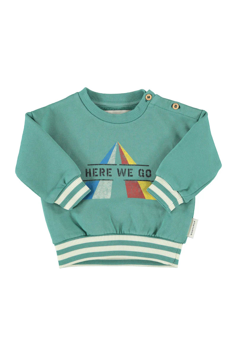 Baby Sweatshirt Green with "here We Go" Print