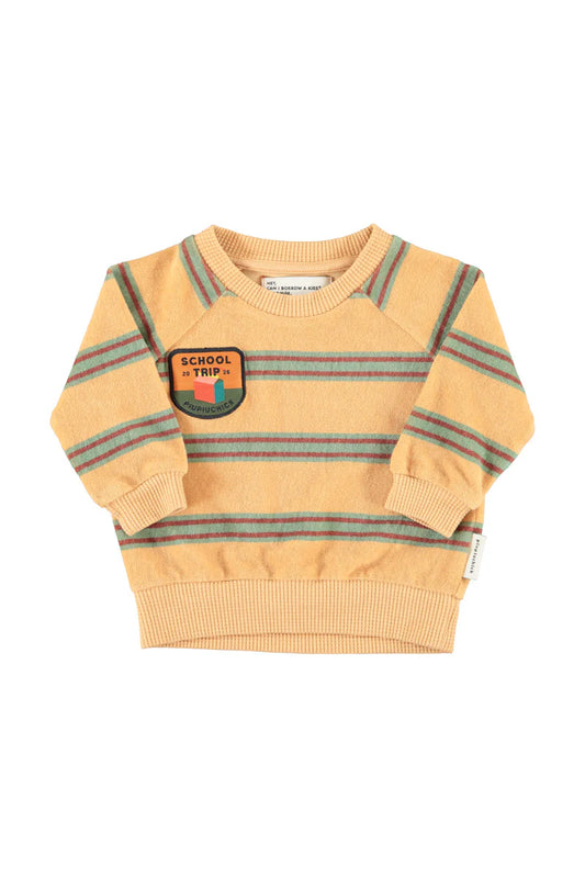 Baby Terry Cotton Sweatshirt Sand with Double Stripes