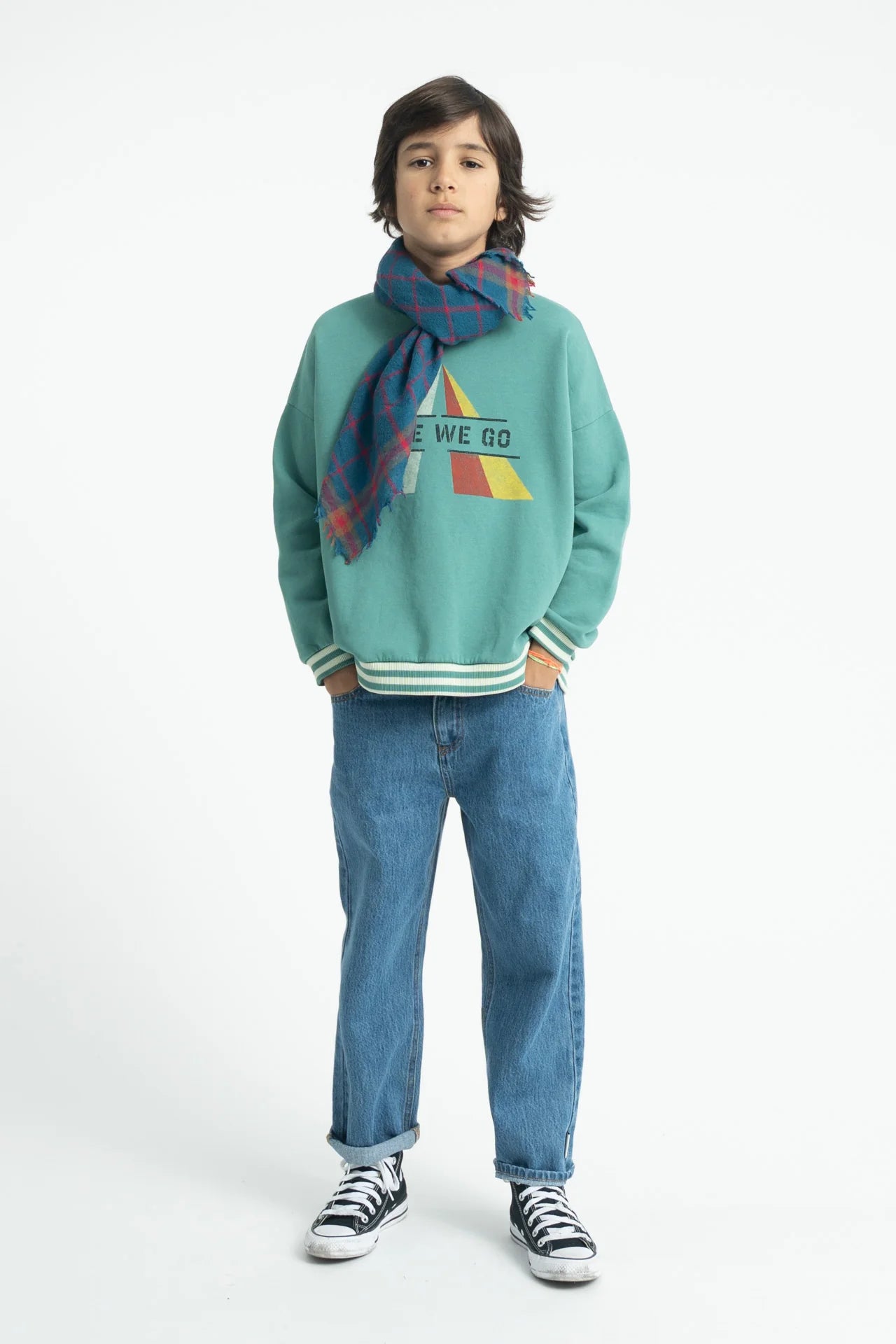 Sweatshirt Green with "here We Go" Print