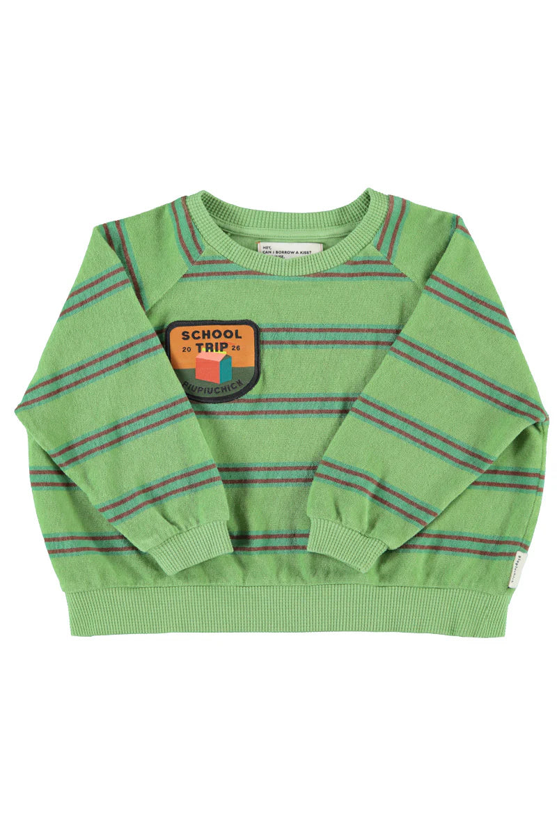Terry Cotton Sweatshirt Green with Double Stripes