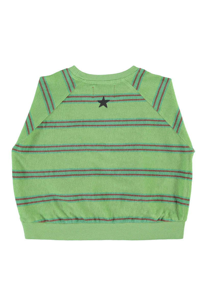 Terry Cotton Sweatshirt Green with Double Stripes