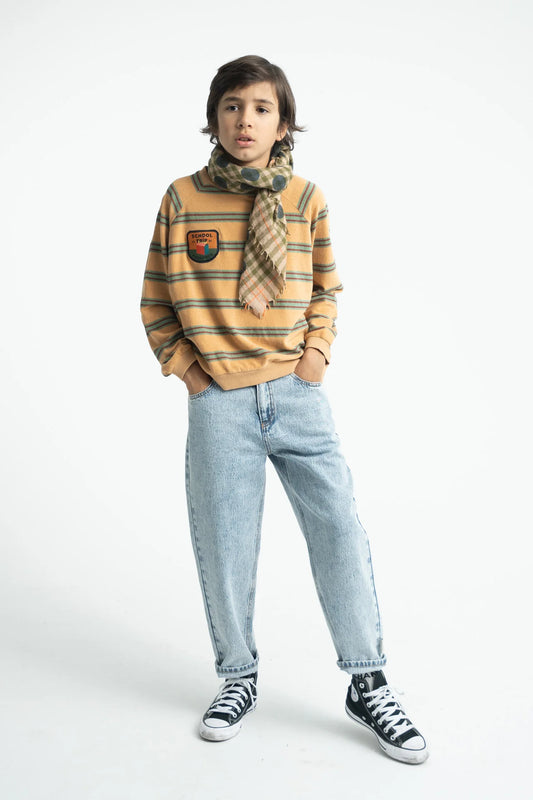 Terry Cotton Sweatshirt Sand with Double Stripes