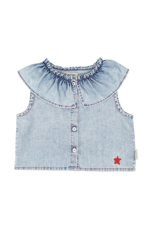 Sleeveless Blouse with Collar Blue Light Denim