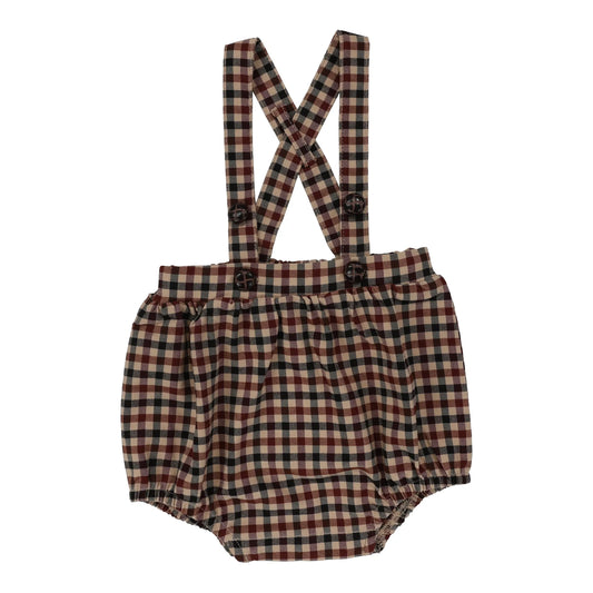 SUSPENDER BUBBLE BLOOMERS Tan Plaid