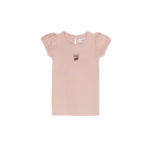 Pink/Red Pointelle Bow Print Short Sleeve T-Shirt