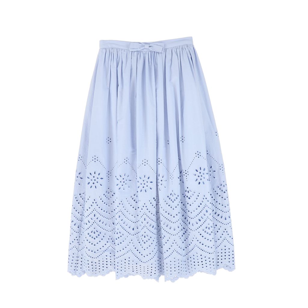 Light Blue Eyelet Detail Midi Skirt