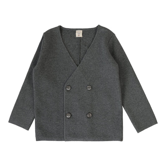 Double Breasted Knit Blazer Mid Grey